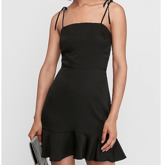 Express black ruffle trim tie dress - Picture 1 of 3